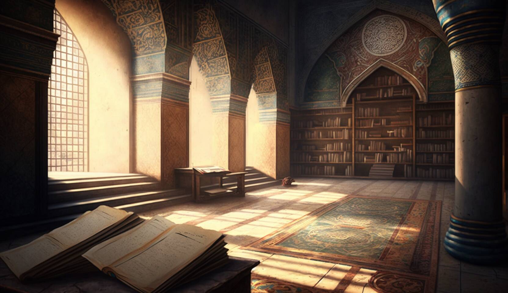 An AI-generated image of the inside of a mosque for a blog on The Method of Talqeen for Quran Memorization