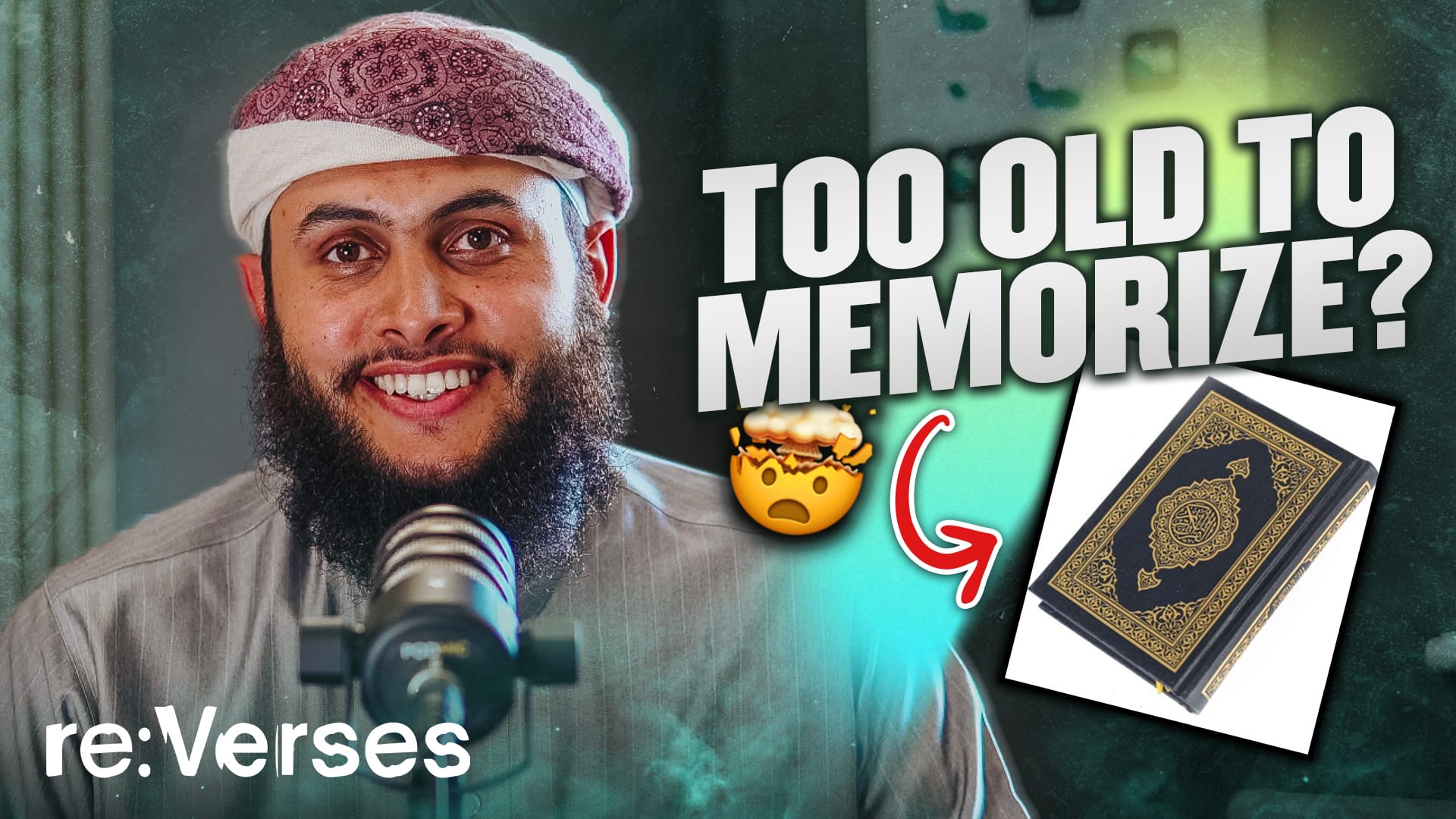 A photo of Sh Musa Abuzaghleh with text that reads 'too old to memorize?' and the re:Verses logo.