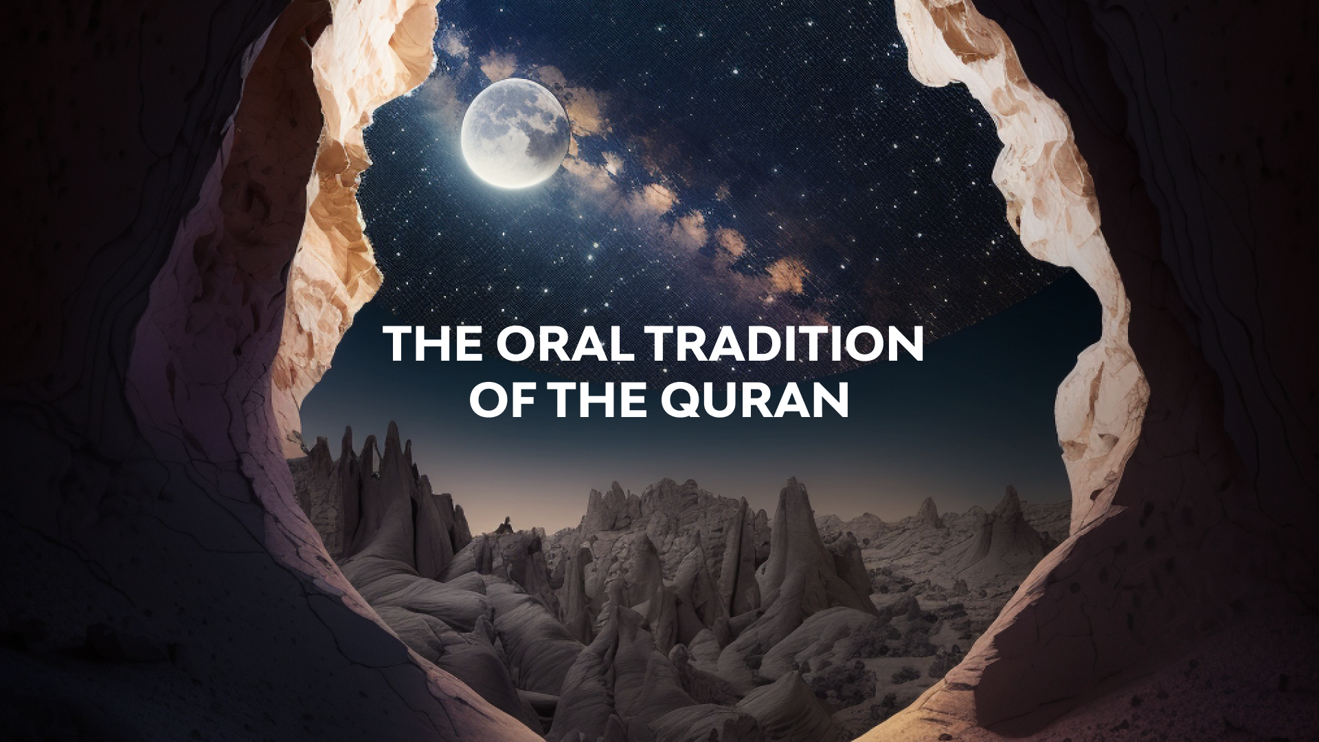 An AI-generated image of a cave in a mountain under a starry sky for a blog on The Oral Tradition of The Quran