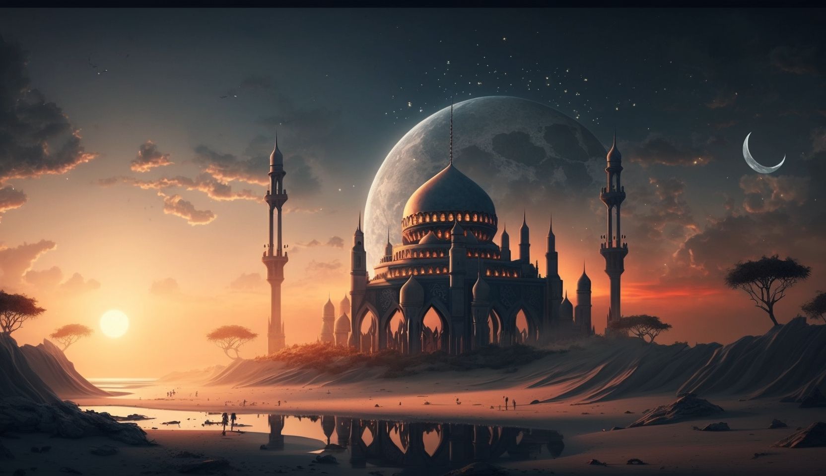 An AI-generated image of a mosque between nightfall and sunrise for a blog on Winter being the best season for the believer